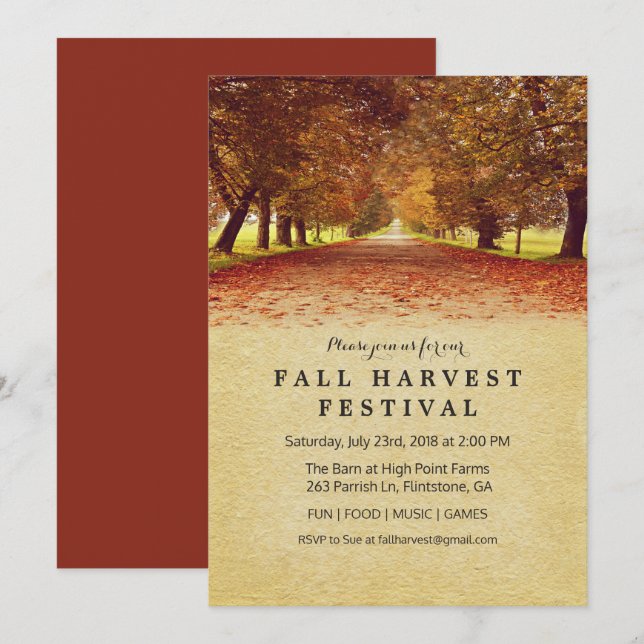 Invitation à la Fête de la Récolte d'Automne Rusti (Devant / Derrière)