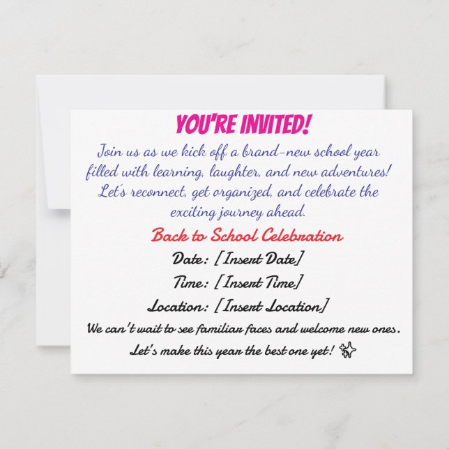 Invitation à la Fête de la Rentrée Scolaire (Dos)