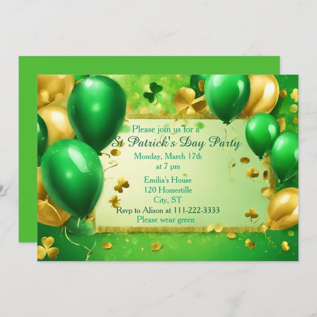 Invitation à la fête de la Saint-Patrick (Devant / Derrière)