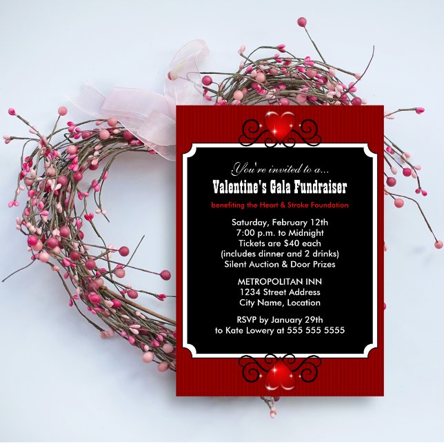 Invitation à la fête de la Saint-Valentin (Valentine's Day party or gala invitation front view.)