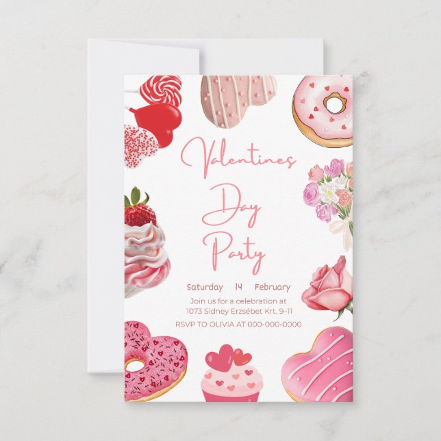 Invitation à la fête de la Saint-Valentin | Rose r (Devant)