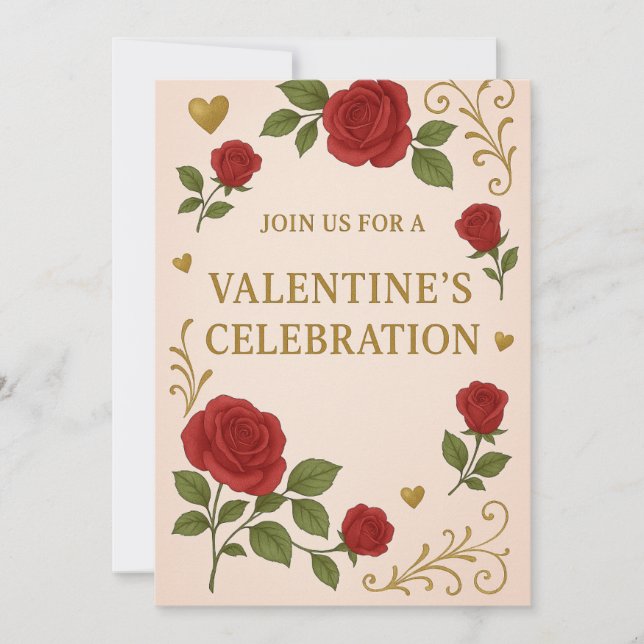 Invitation à la fête de la Saint Valentin | Rose r (Devant)