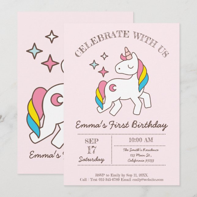 Invitation à la fête de l'Anniversaire de Rainbow  (Devant / Derrière)