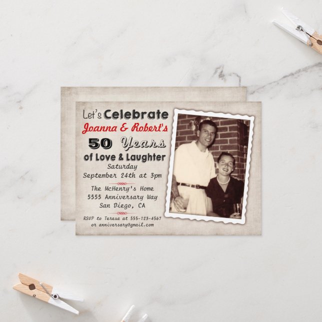 Invitation à la fête de l'anniversaire rétro avec  (Devant/Arrière en situation)