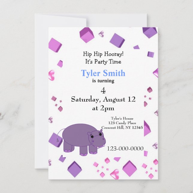 Invitation à la fête de l'hippopotame violet (Devant)