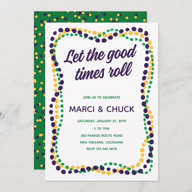 Invitation à la fête de Mardi Gras (Devant / Derrière)