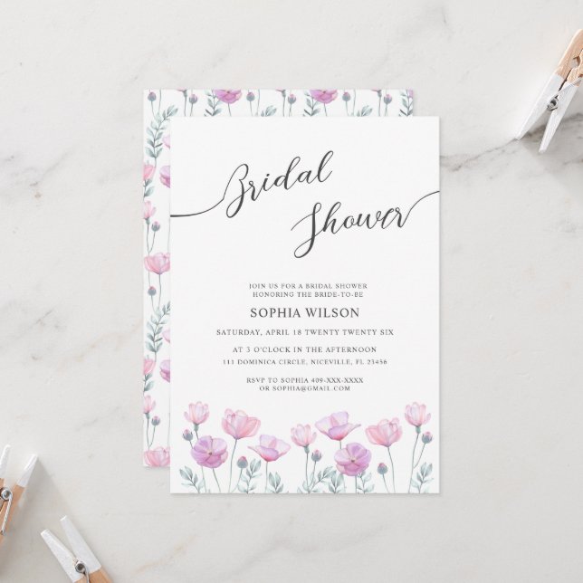 Invitation à la fête de mariage avec des fleurs dé (Devant/Arrière en situation)