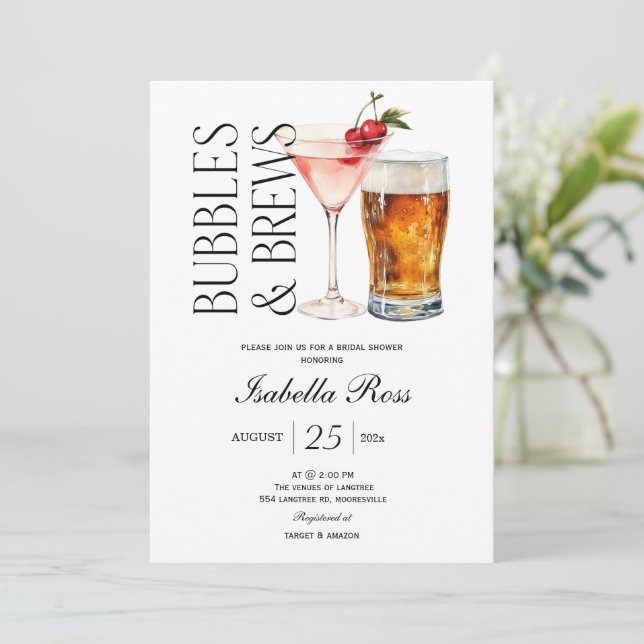 Invitation à la fête de mariage Bubbles and Brews (Debout devant)