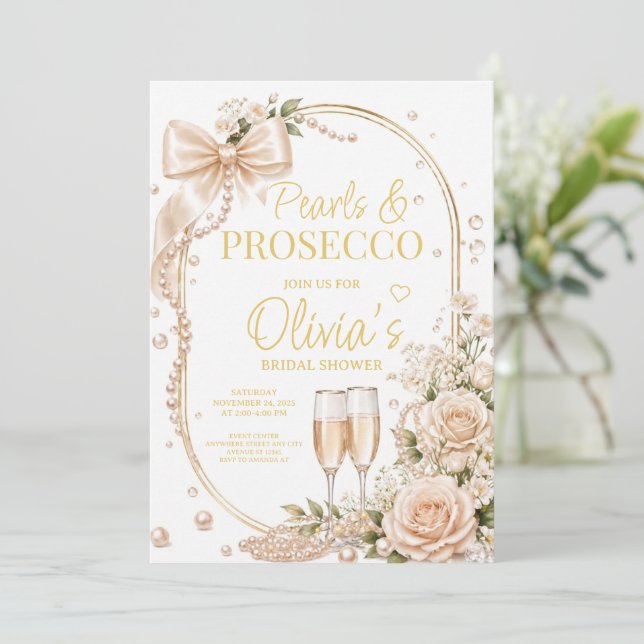 Invitation à la fête de mariage Perles et Prosecco (Debout devant)