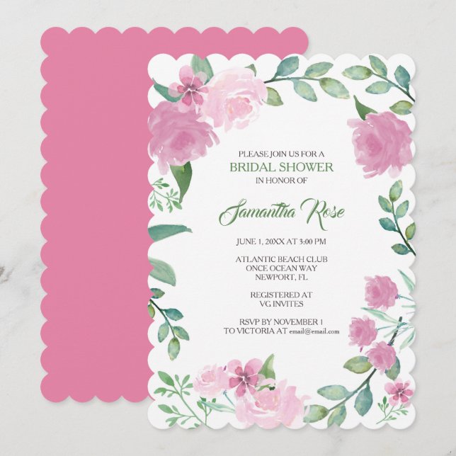 INVITATION À LA FÊTE DE MARIÉE, Roses roses dans l (Devant / Derrière)