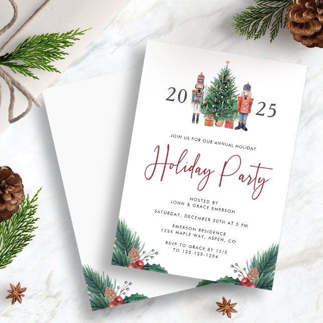 Invitation à la fête de Noël (2025 Watercolor Nutcracker Christmas Holiday Party Invitation by Painted Paperie
)