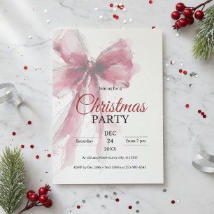 Invitation à la fête de Noël Aquarelle Ruban Rouge