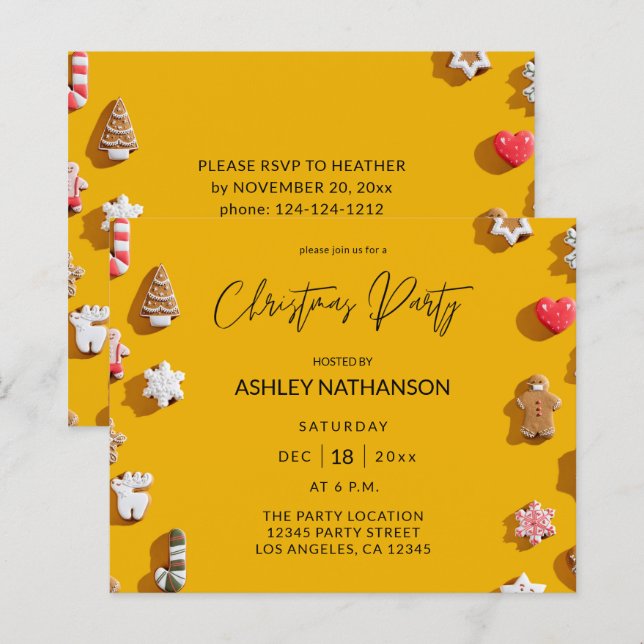 Invitation à la fête de Noël au biscuit de gingemb (Devant / Derrière)