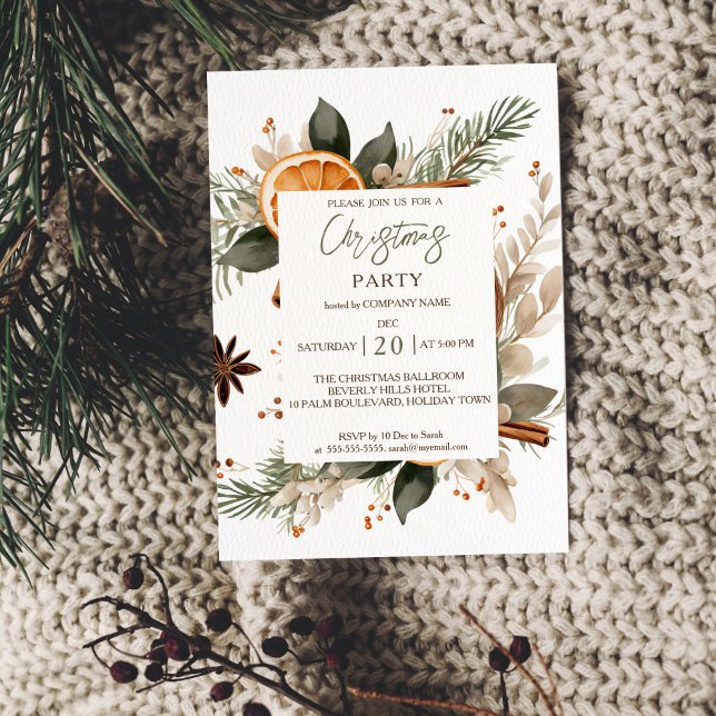 Invitation à la fête de Noël au bureau, botanique  (Office Christmas Party invitation template rustic botanical watercolor company Christmas invitation)