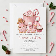 Invitation à la fête de Noël au cacao rose chaud