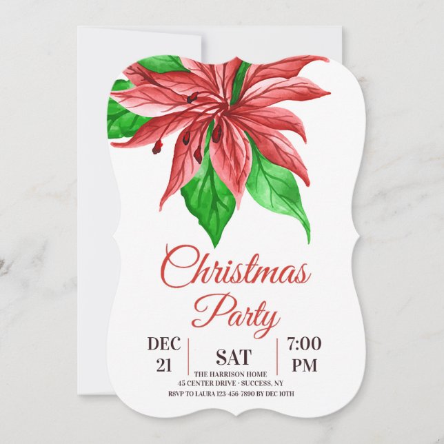 Invitation à la fête de Noël au poinsettia (Devant)