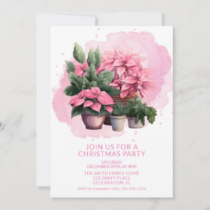 Invitation à la fête de Noël au poinsettia rose