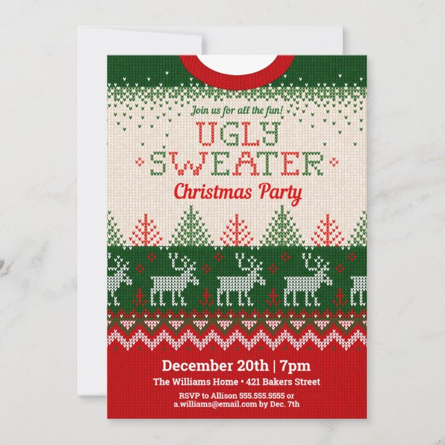 Invitation à la fête de Noël au pull moche (Devant)