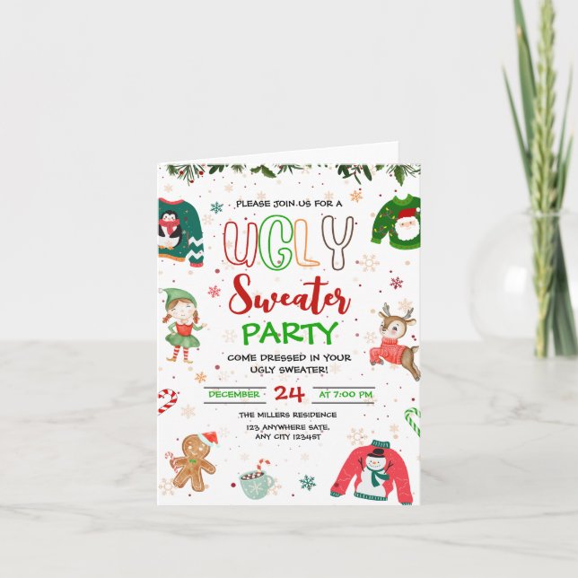 Invitation à la fête de Noël au pull moche, Noël (Devant)