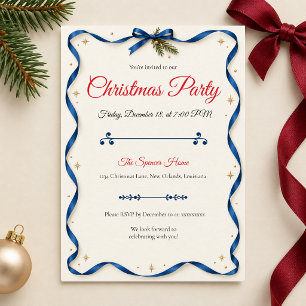 Invitation à la fête de Noël au ruban bleu