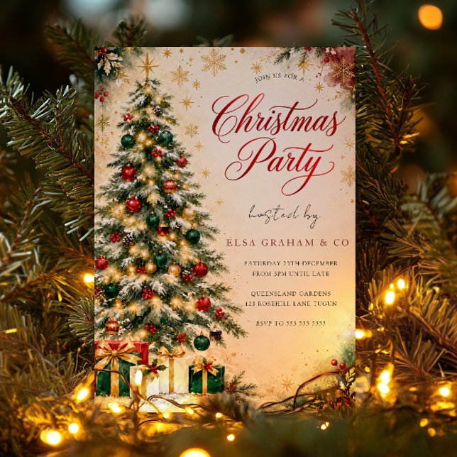 Invitation à la fête de Noël au vert éternel doré (Créateur téléchargé)