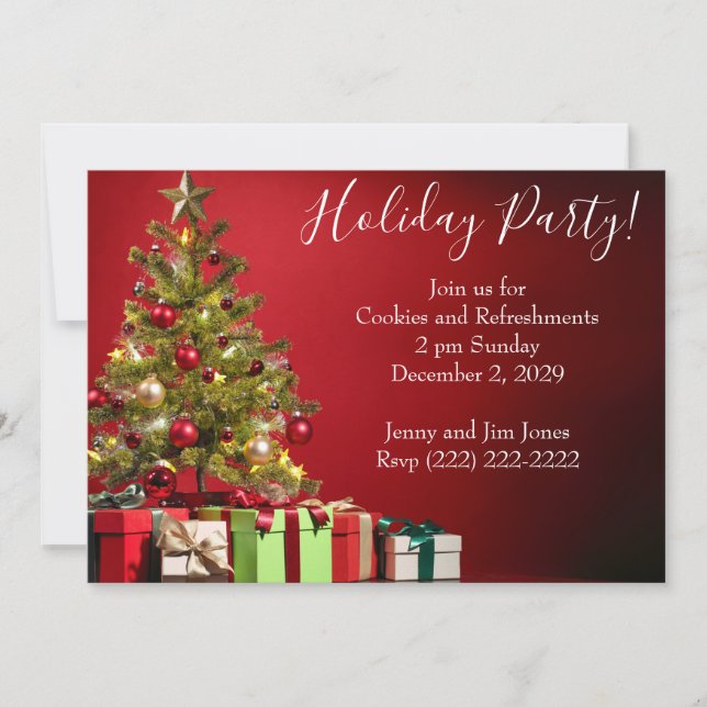 Invitation à la fête de Noël avec arbre et cadeaux (Devant)