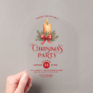 Invitation à la fête de Noël avec bougie et nœud r
