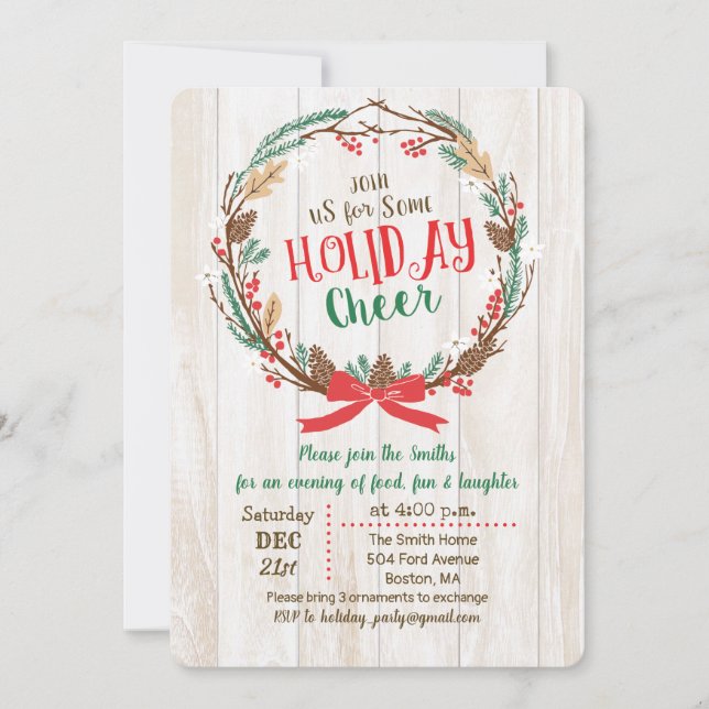 Invitation à la fête de Noël avec couronne rustiqu (Devant)