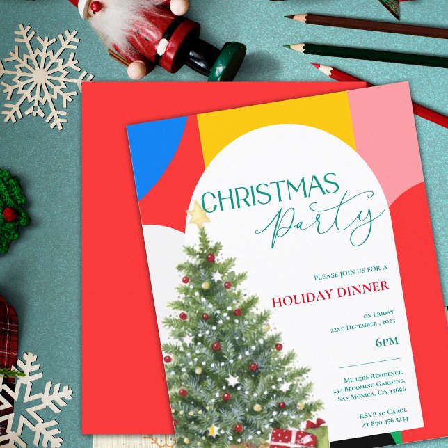 Invitation à la fête de Noël avec motif abstrait (Abstract Pattern Christmas Party Invitation)