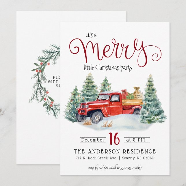 Invitation à la fête de Noël avec un camion rouge  (Devant / Derrière)