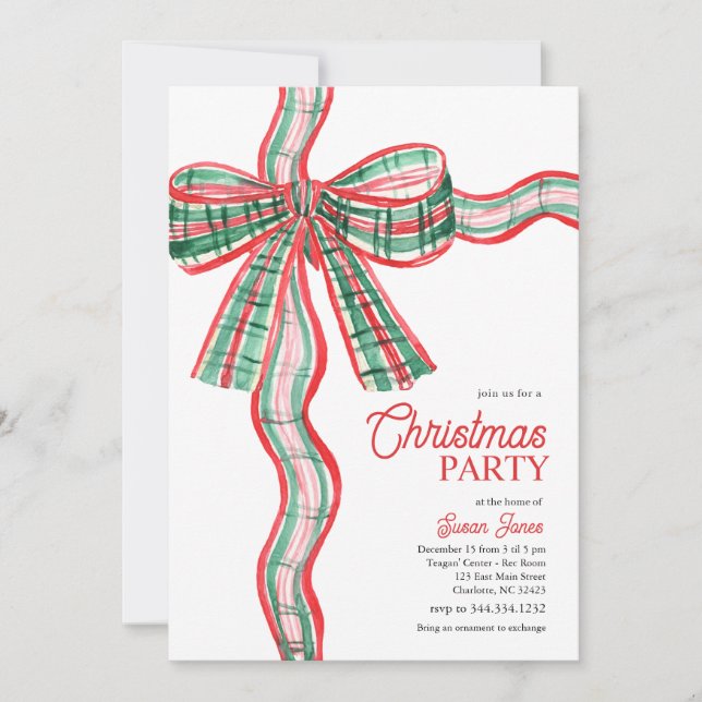 Invitation à la fête de Noël avec un nœud (Devant)