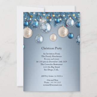Invitation à la fête de Noël baubles bleues