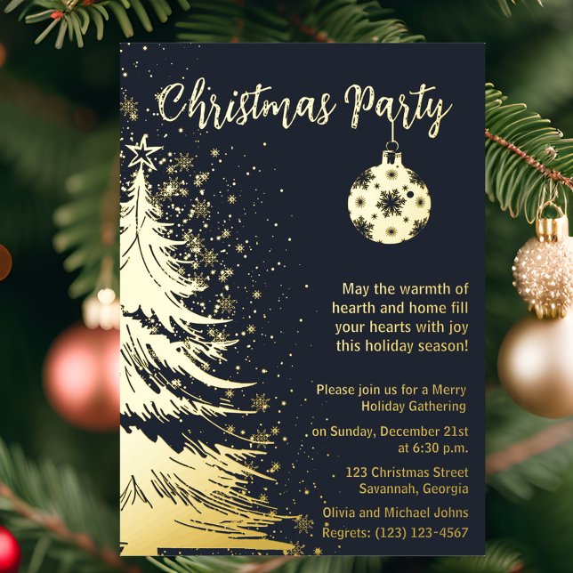 Invitation à la fête de Noël Bleu profond et or  (Créateur téléchargé)