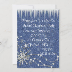 Invitation à la fête de Noël bleue et blanche