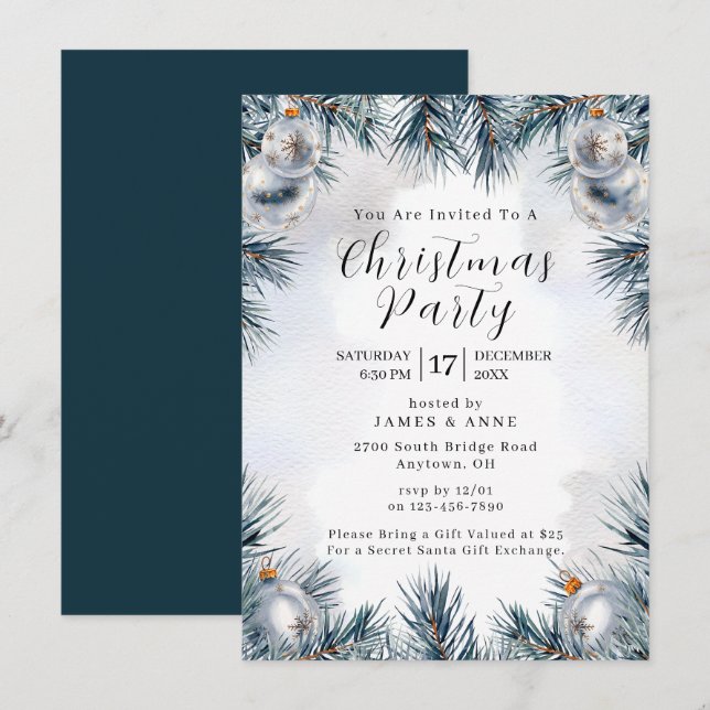 Invitation à la fête de Noël Blue Pine (Devant / Derrière)