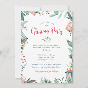 Invitation à la fête de Noël - Cadeau, Berries, Ho
