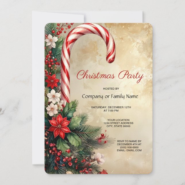 Invitation à la fête de Noël Candy Cane (Devant)