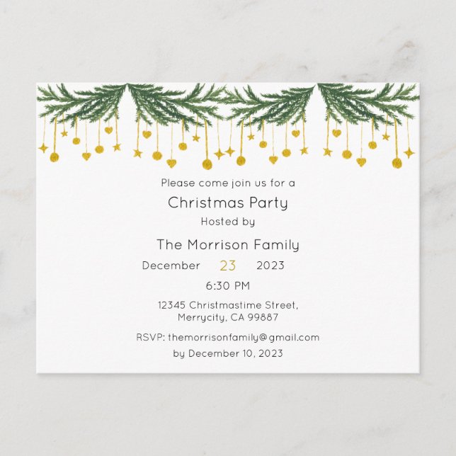 Invitation à la fête de Noël, carte postale d'invi (Devant)
