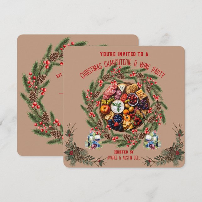Invitation à la fête de Noël Charcuterie et Vin (Devant / Derrière)