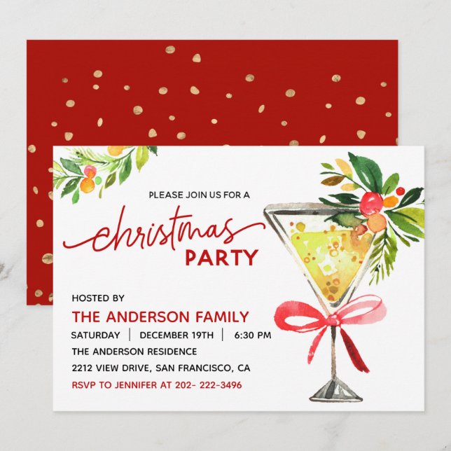 Invitation à la fête de Noël Cocktail (Devant / Derrière)