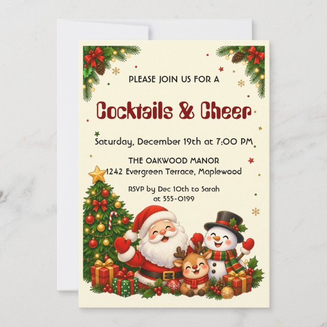 Invitation à la fête de Noël « Cocktails et Joie » (Devant)