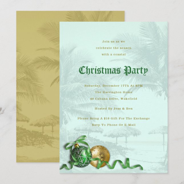 Invitation à la fête de Noël côtière aux palmiers (Devant / Derrière)