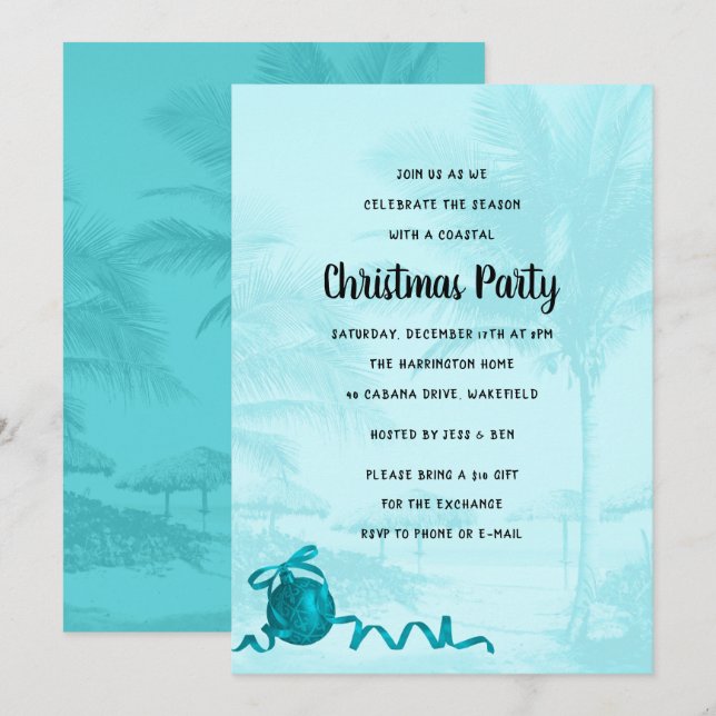 Invitation à la fête de Noël côtière avec palmiers (Devant / Derrière)
