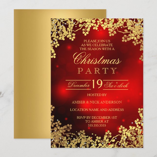 Invitation à la fête de Noël Couronne d'Or Rouge (Devant / Derrière)