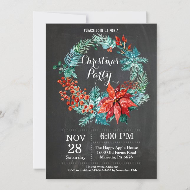 Invitation à la fête de Noël Couronne florale (Devant)