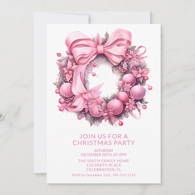 Invitation à la fête de Noël Couronne rose (Devant)