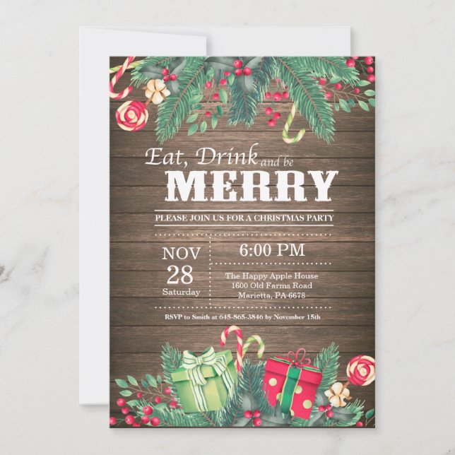 Invitation à la fête de Noël dans un style de bois (Devant)