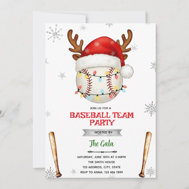 Invitation à la fête de Noël de baseball (Devant)