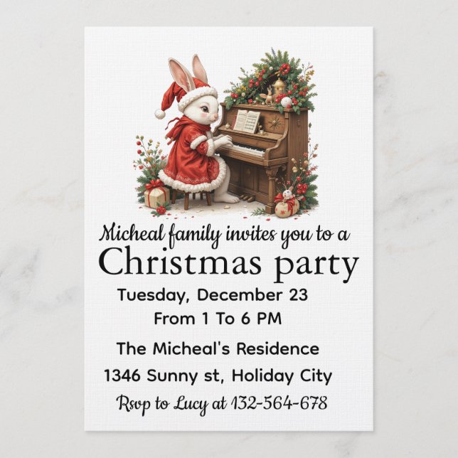 Invitation à la fête de Noël de lapin blanc (Devant)