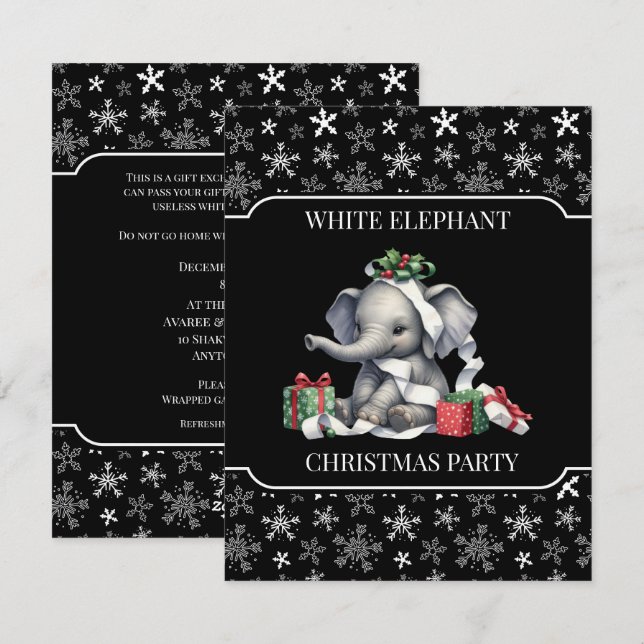Invitation à la fête de Noël de l'éléphant blanc (Devant / Derrière)